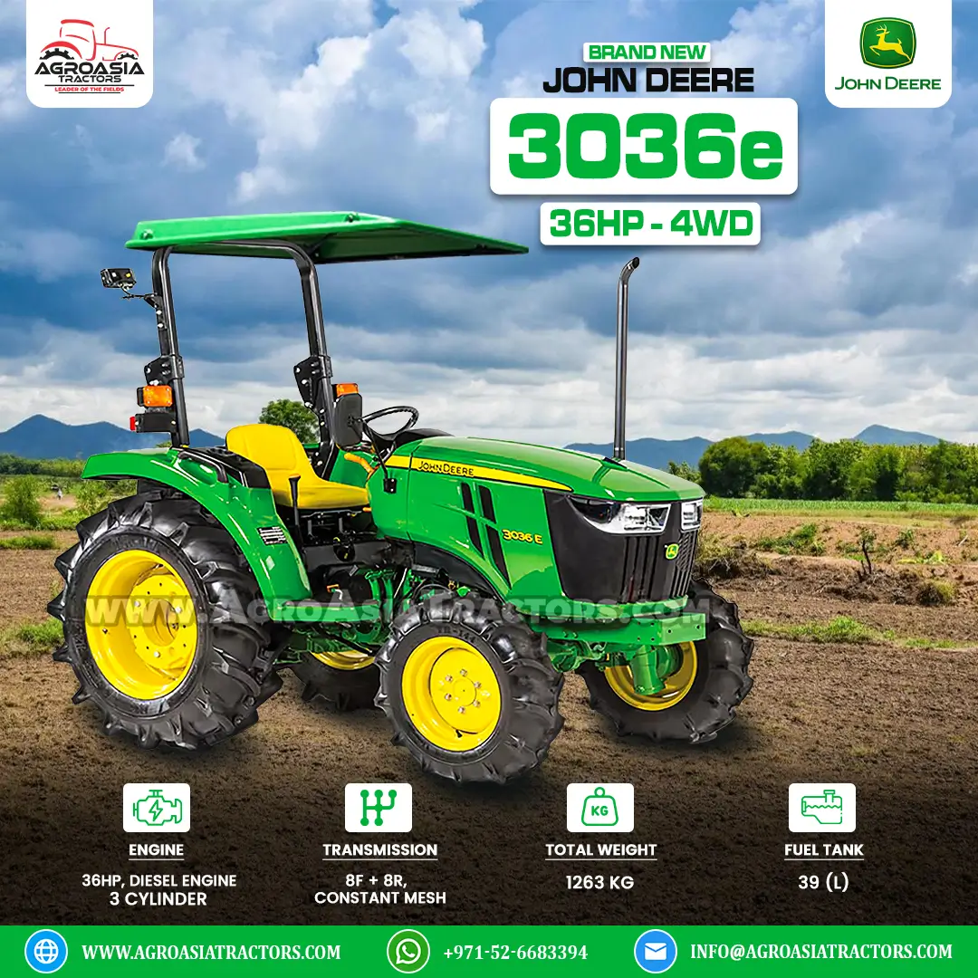 John Deere 3036e for sale in UAE, Africa by agroasia tractors. Year end sale