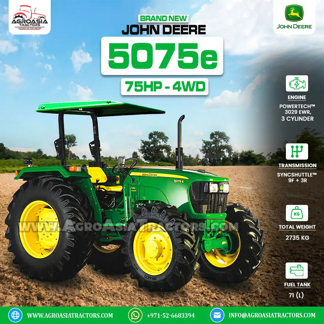 John Deere 5075e for sale in UAE, Africa by agroasia tractors. Year end sale